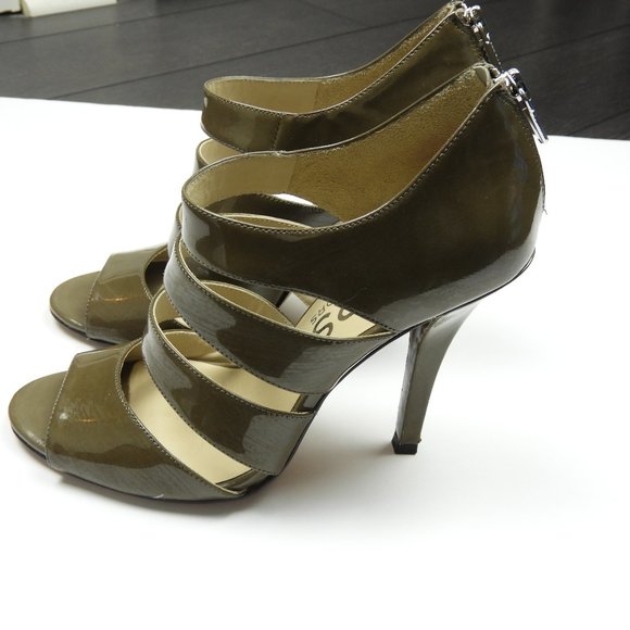 Taupe Patent Leather Michael Kors Heeled Sandal - Picture 2 of 6